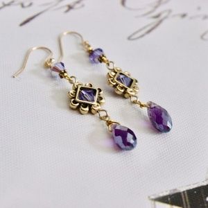 Amethyst Purple Long Crystals Earrings